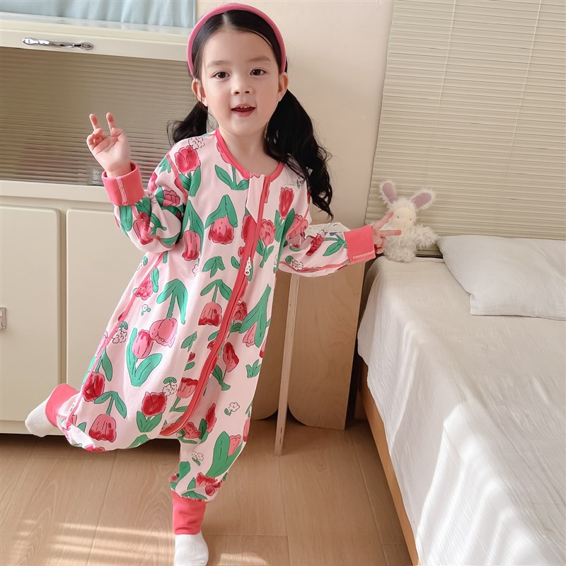 2025春季新品宝宝睡袋女童纯棉无痕连体睡衣男童A类分腿防踢被