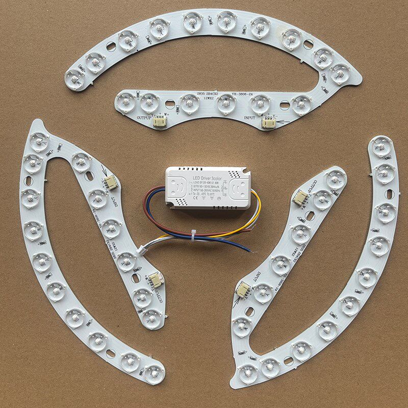 led吸顶灯芯 替换圆形改造风扇灯灯带灯条贴片三色遥控光源磁吸珠