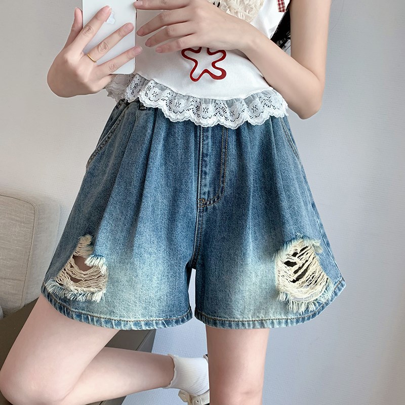 大码女装高腰阔腿牛仔短裤夏季时尚百搭胖MM230斤宽松显瘦A字热裤