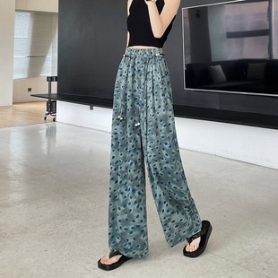 女夏季 休闲宽松显瘦花裤 薄款 高腰垂感直筒裤 子 2025新款 波点阔腿裤