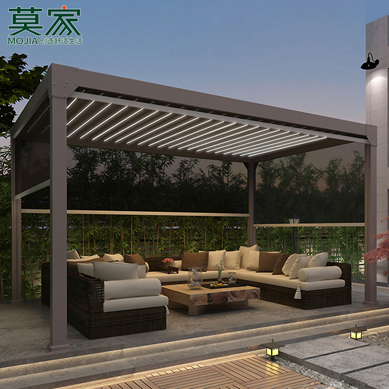 莫家户外电动g凉亭自动伸缩百叶亭子露台花园阳光房铝合金遮阳棚