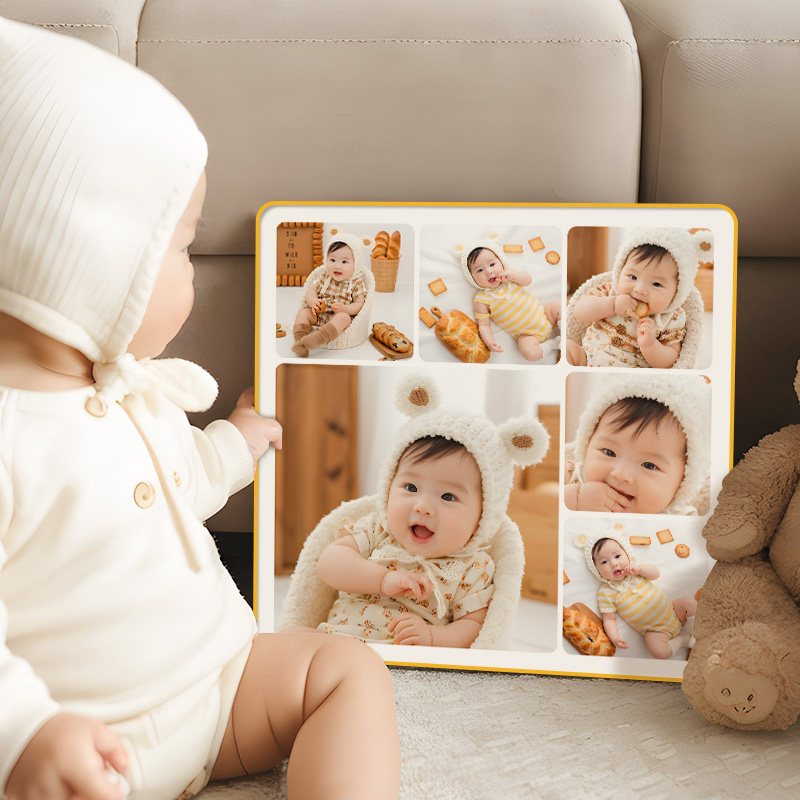 相框摆台儿童照片定制打印冲洗宝宝相片全家福做成水晶摆件六宫格