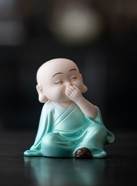 禅意四不小和尚摆件可爱小沙弥陶瓷工艺品中式茶室桌面博古架装饰