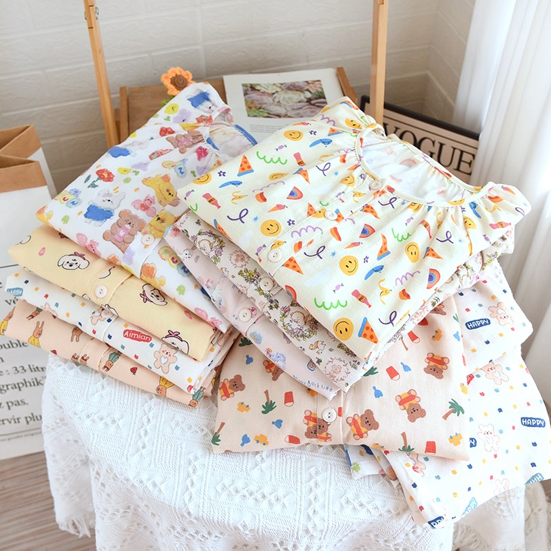 春秋纯棉睡衣女全棉长袖磨毛绒布套装宽松夏季薄款大码圆领家居服