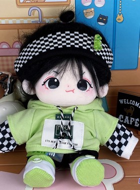 20cm娃衣男娃酷绿色五件套棉花娃娃长袖T恤毛绒公仔女娃衣服现货