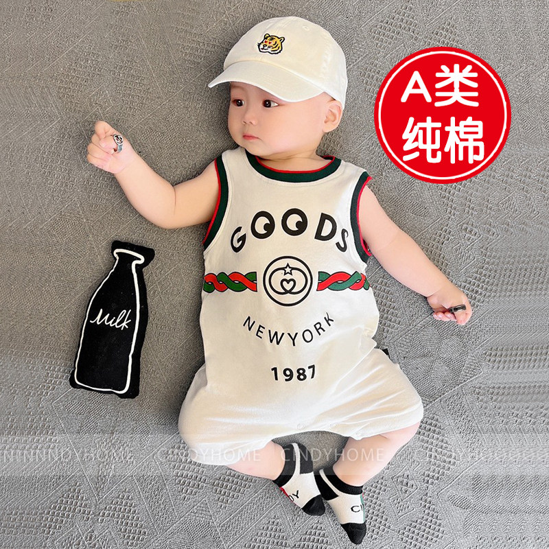 婴幼儿连体衣夏季薄款无袖宝宝背心超萌时尚哈衣夏装纯棉短袖爬服