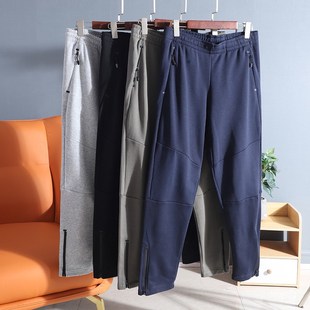 男修身 脚宽松篮球毛圈卫裤 棉线薄款 拉链裤 秋 针织运动裤 外贸九分裤