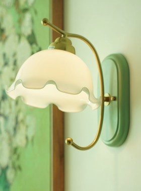 走廊过道灯绿色铃兰花朵欧式复古法式轻奢玻璃客厅床头卧室内壁灯