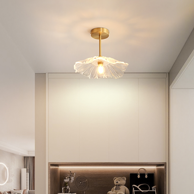 北欧过道吸顶灯简约铜玻璃荷叶走廊阳台飘窗入户门厅衣帽间玄关灯