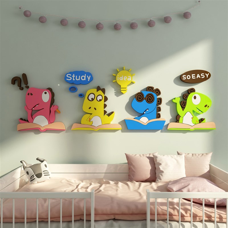 网红恐龙贴纸儿童房间布置墙面装饰小学励L志卧室床头书桌男孩创