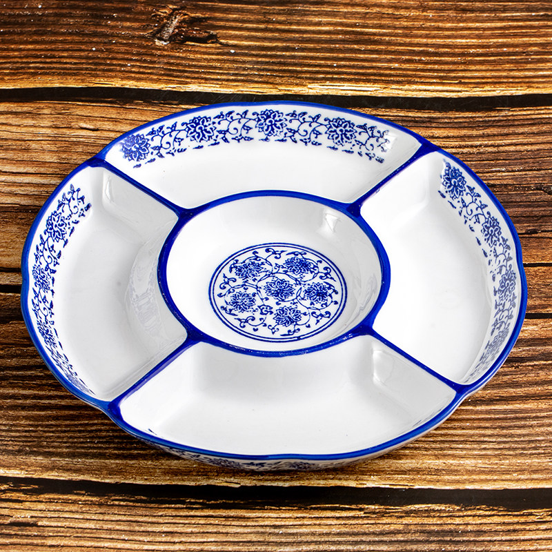 五格卤水卤味卤菜拼盘青花瓷商用饭店凉菜熟食分格餐盘陶瓷小吃盘,餐饮具,盘,淘宝优惠券,粉丝福利购,淘宝优惠卷