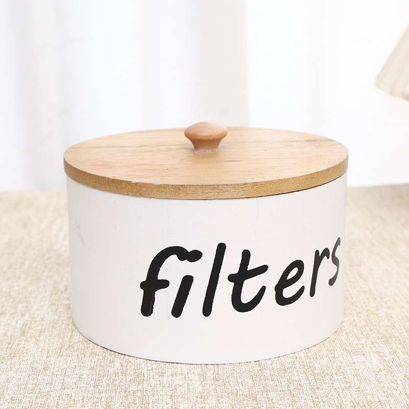 木质圆形收纳盒咖啡滤纸存储盒木制手冲咖啡滤纸盒带盖咖啡豆木盒