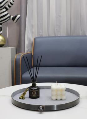 中式金装属皮质圆纳珠盘编织纹收托摆件玄关卧室餐0974厅家居高档