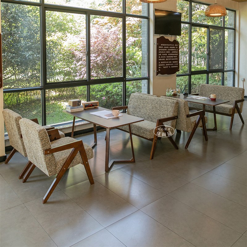 复古咖啡厅桌椅组合奶茶店书吧清吧茶楼卡座沙发R接待休闲洽谈商