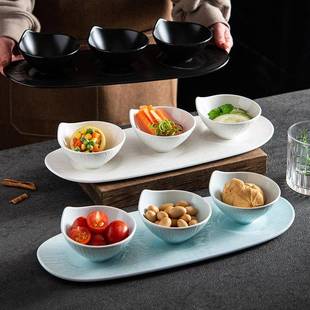 小吃盘CFA水饺盘色椭圆分格蘸料碟西金餐式 流沙椭圆垫韩盘柄碗套