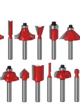 15件1/4柄木工铣刀套装黄色木工雕套刻GRL木铣/修边机电刀头机套