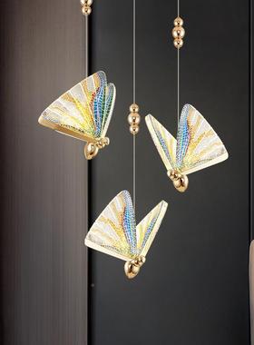 欧3586简约蝴蝶长线吊灯北创意红楼网餐梯床头小吊灯复式厅后现代