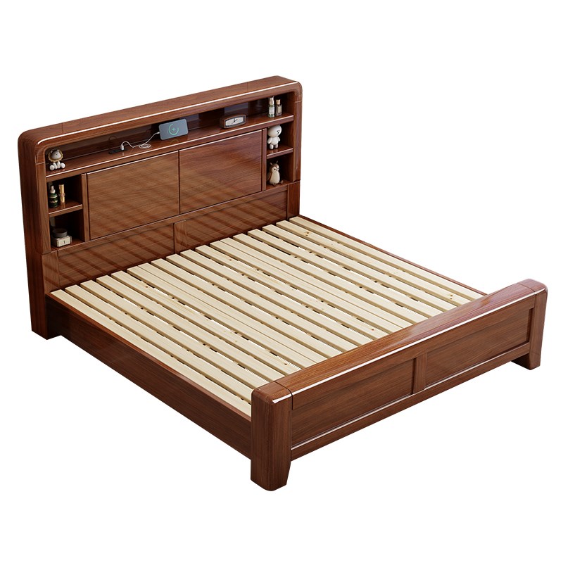 新中式胡桃木实木床主卧轻奢1.8x2米单O双人床1.5米榫卯床