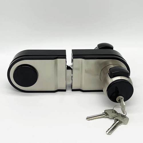 办公隔玻璃门球232形锁断黑无框单双开门白圆形锁按钮室门锁高隔