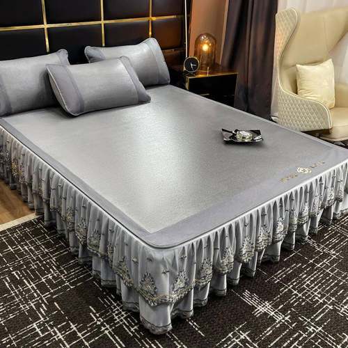 类纯色加加厚A密花边床裙凉席夏款季折叠席子可水洗05121床单床笠