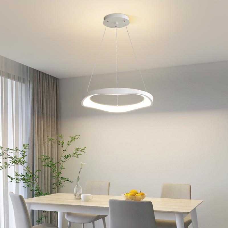 餐厅吊灯现代简约卧室灯极简圆环白色饭厅灯吧台餐桌灯具北欧263E