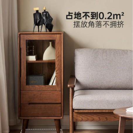 实木电视边柜橡木黑胡桃色酒柜现代简约客厅储物柜收纳文件柜