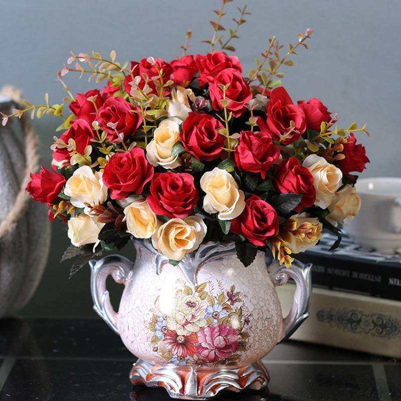 花束仿真欧式复古假花仿真花客厅餐桌绢花摆件花卧室装饰玫瑰干花