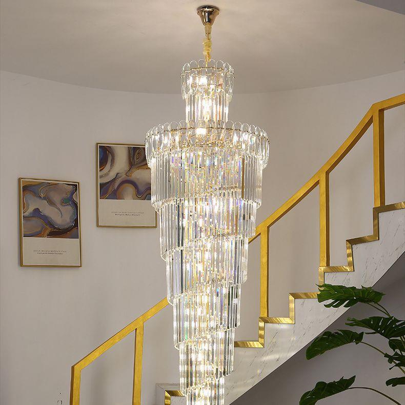 楼梯灯长吊灯别墅旋转简约现代复式楼中空跃层轻奢客厅大气水晶灯