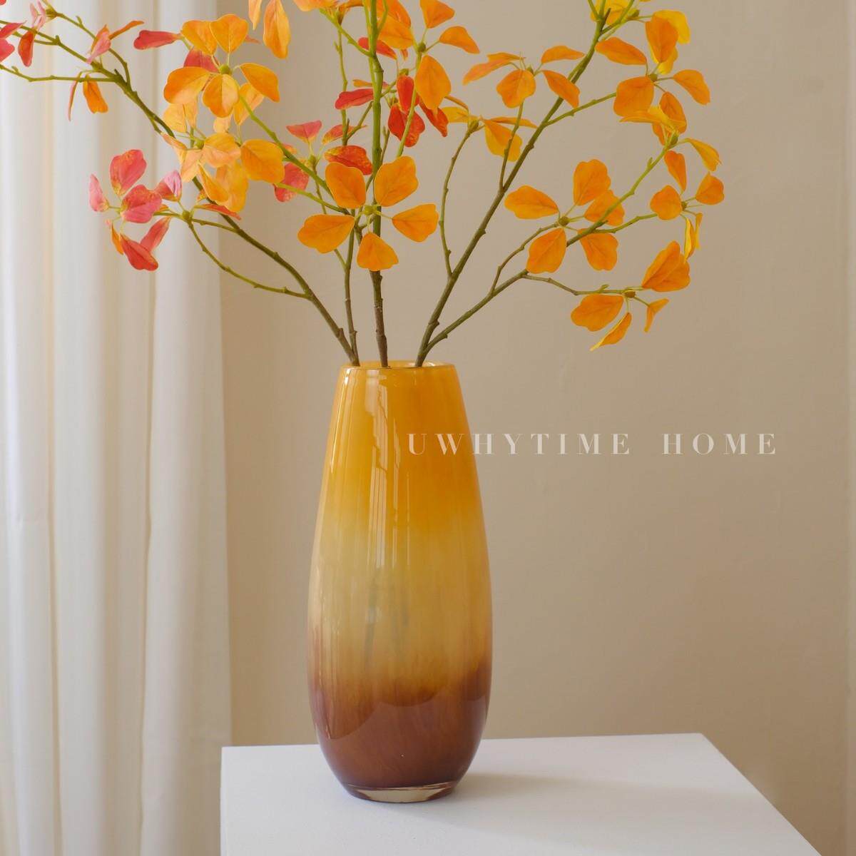 北欧瑞典设计中古风花瓶日落渐变新中式艺术玻璃花器客厅桌面摆件