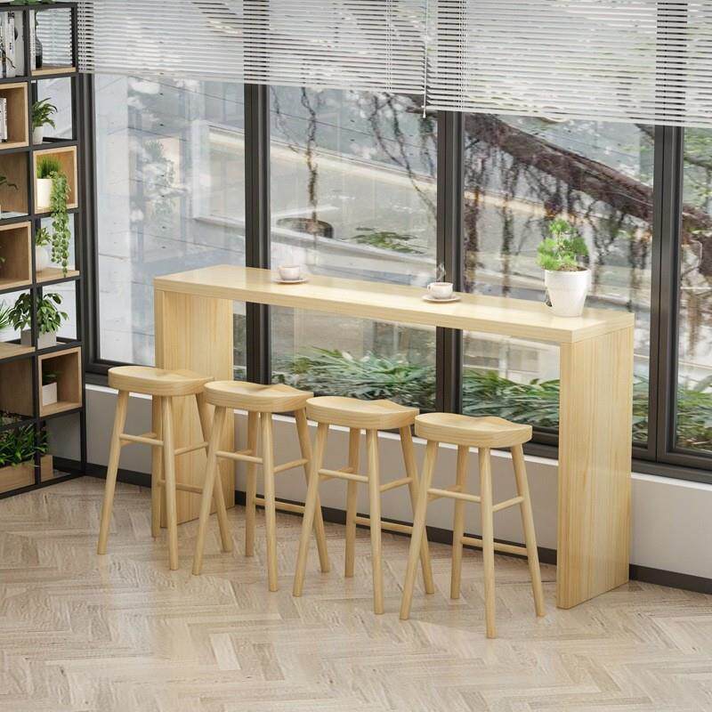 全实木家用吧台桌椅组合现代简约休闲桌奶茶店靠墙高脚桌客厅隔段