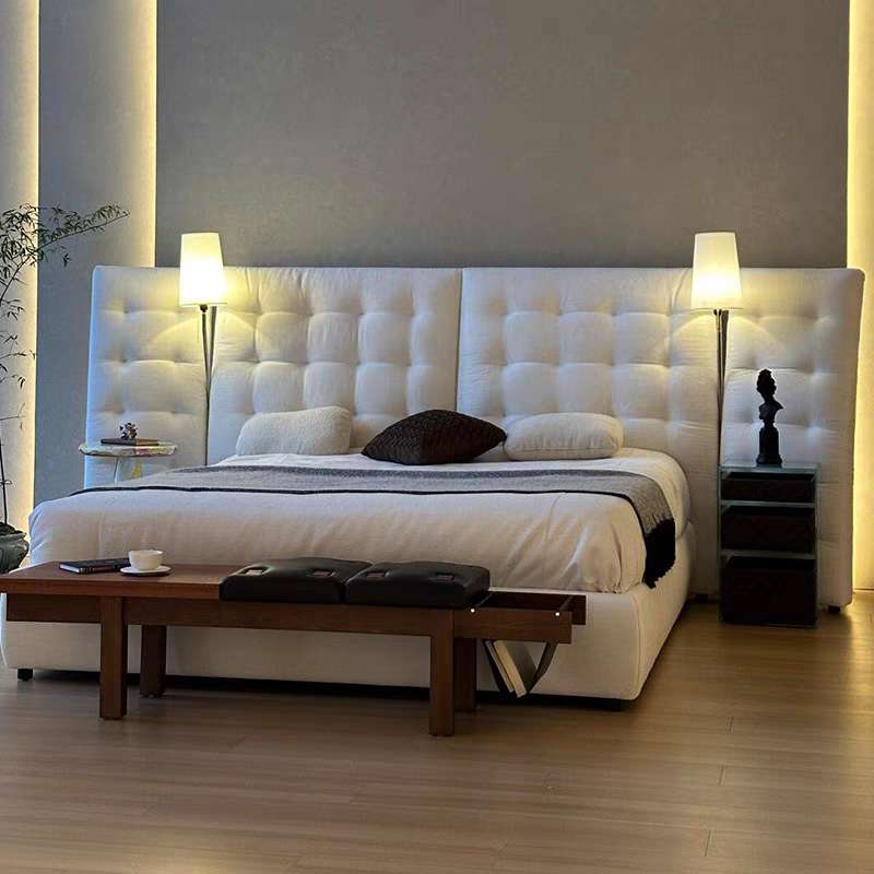 Flou Angle天使床棉麻雪尼尔布艺床设计师款高靠背卧室带灯宽屏床