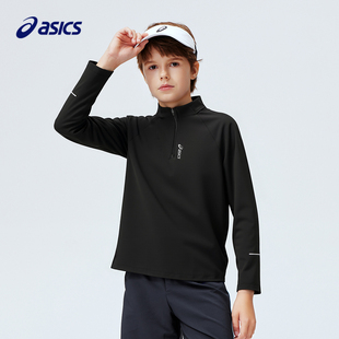 亚瑟士长袖t恤儿童2026春秋新款半高领logo上衣撞色速干舒适百搭
