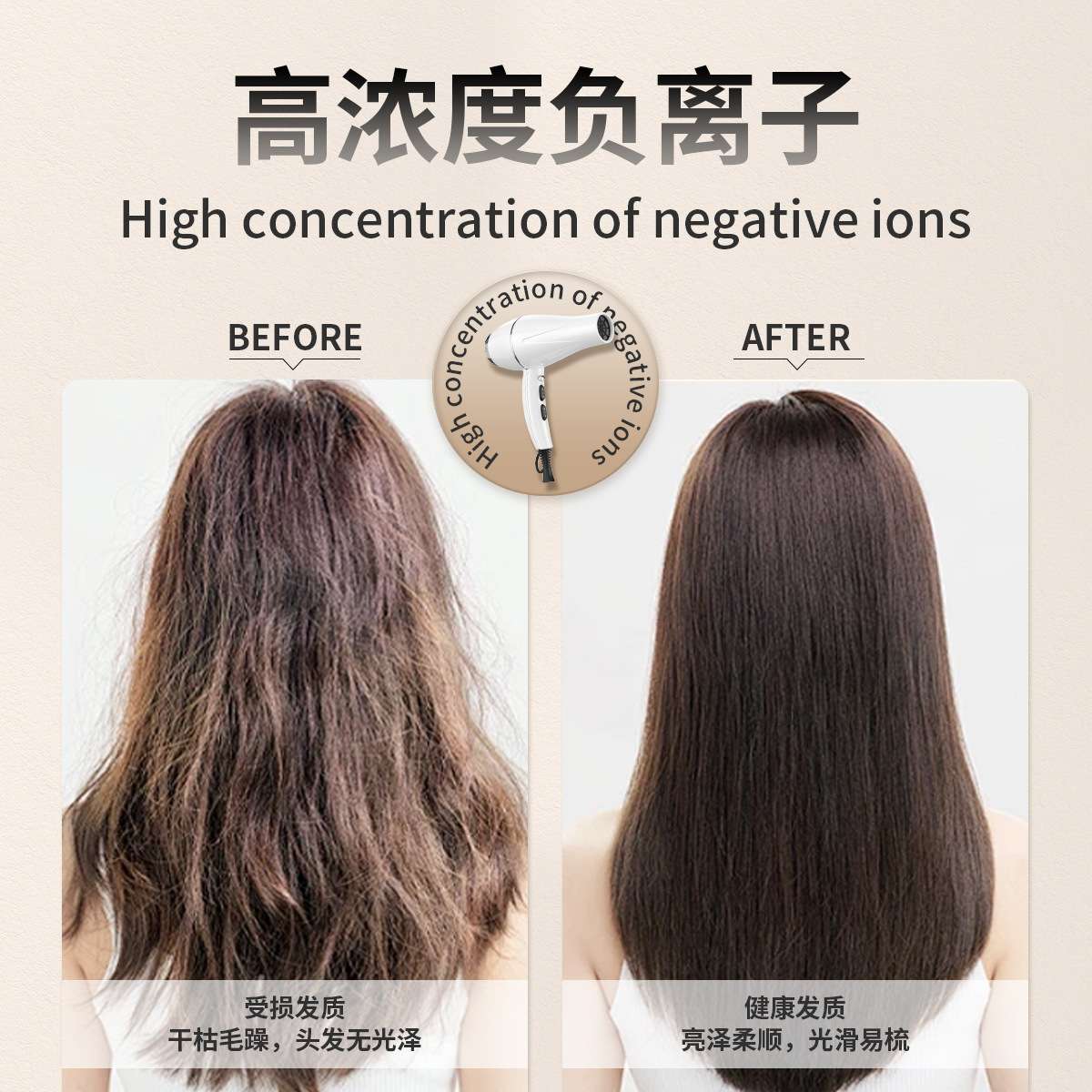 跨境发廊专用吹风机大吹力2300w大功率恒温负离子不伤发电吹风筒