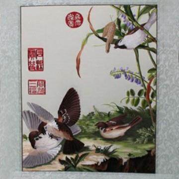苏绣客厅书房办公室装饰画苏州手工刺绣软裱画郎世宁花鸟