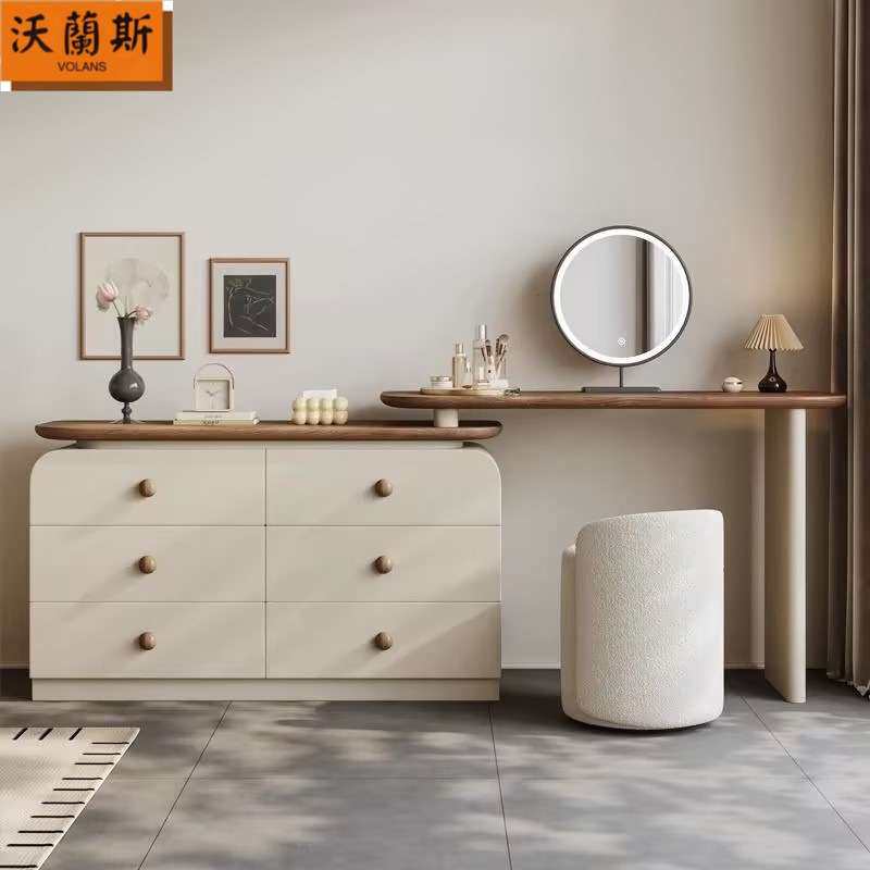 &中古风梳妆台带抽屉&法式梳妆台化妆桌实木收纳一体奶油简约斗柜