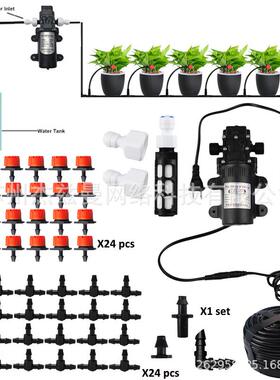 12V60W微型泵自吸红色滴灌套件10M/20M/30M花园植物浇水降温系统