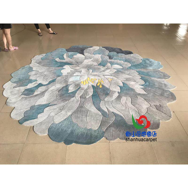 新西兰进口羊毛欧式田园牡丹花朵圆形美式客厅茶几地毯钢琴书桌垫