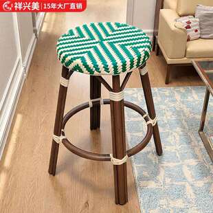 复古酒吧凳酒吧椅吧台藤椅高脚椅商用法式餐厅餐椅户外休闲藤编椅