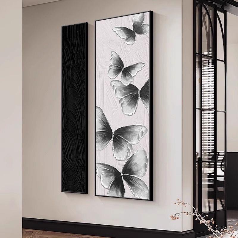 简约现代装饰画蝴蝶黑白客厅玄关壁画走廊过道抽象艺术二联画挂画