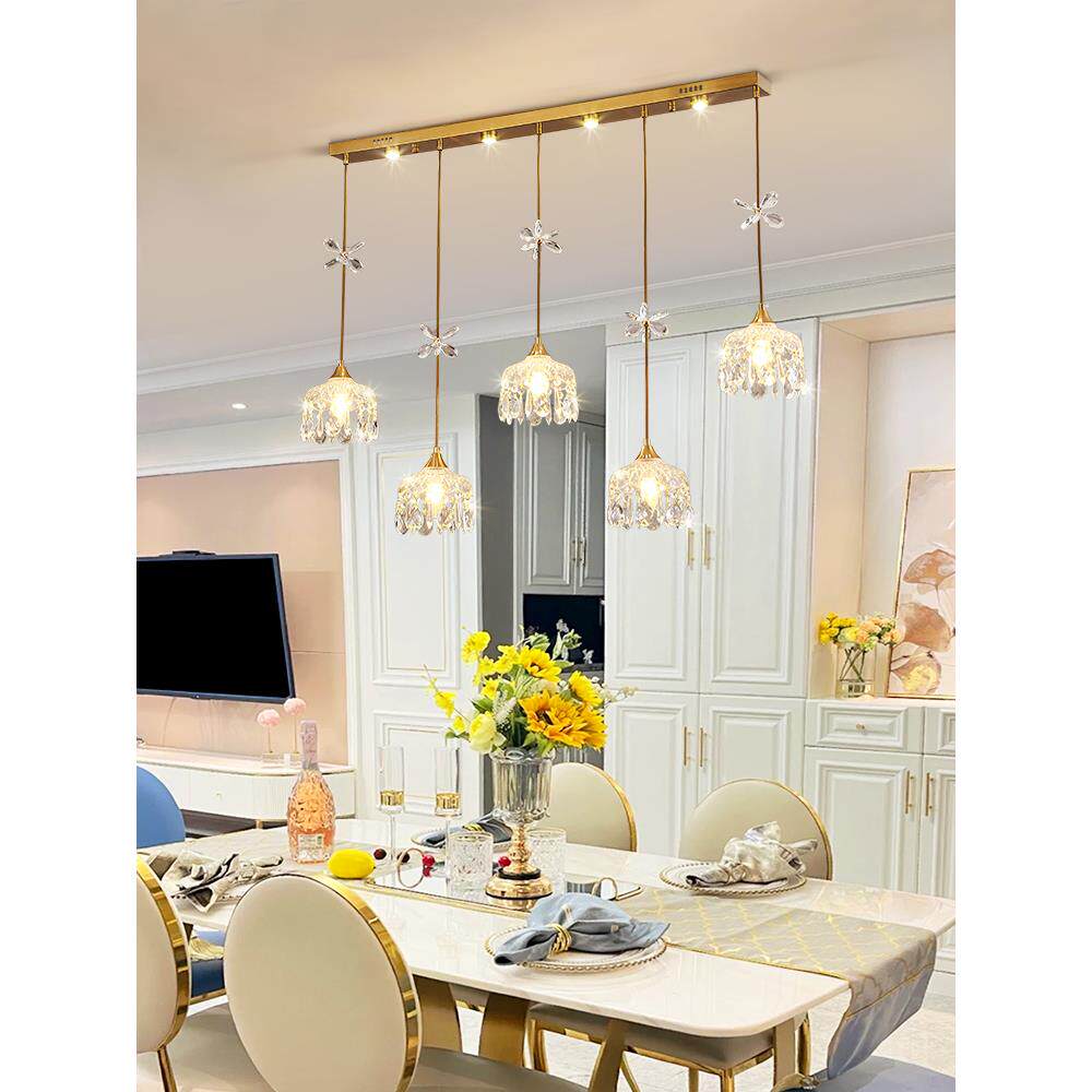 轻奢餐厅灯吊灯现代简约三头带射灯创意饭厅长桌法式美式水晶灯具