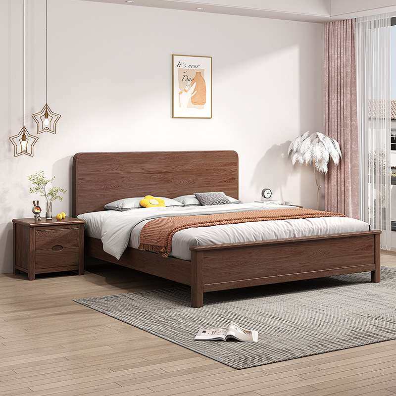 实木床北美红橡木1.2米小户型双人1.8米主卧现代简约家具北欧原木