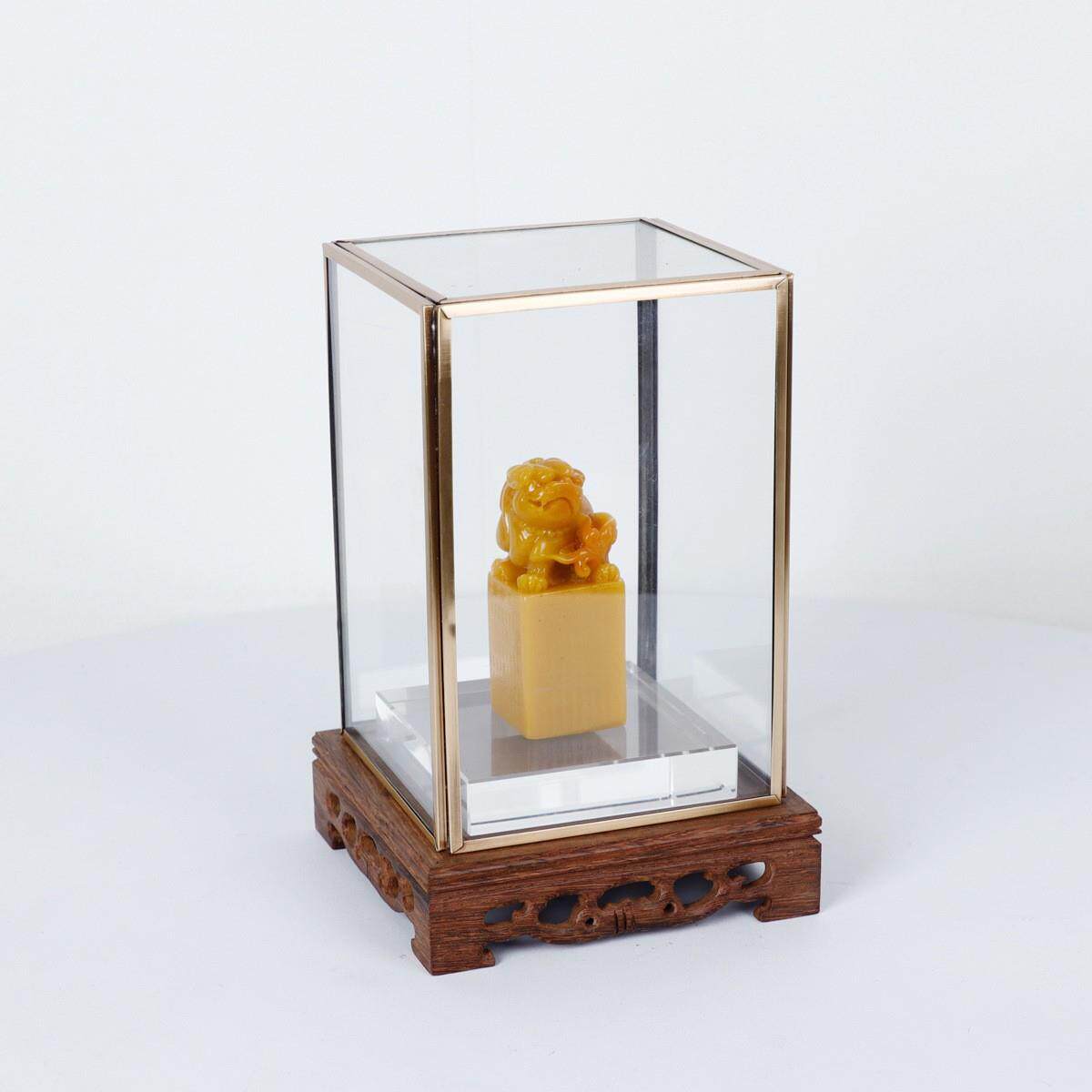 现代新中式玻璃罩黄色印章展示摆件样版房展厅书房书桌茶室饰品