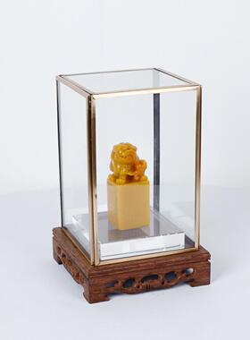 现代新中式玻璃罩黄色印章展示摆件样版房展厅书房书桌茶室饰品