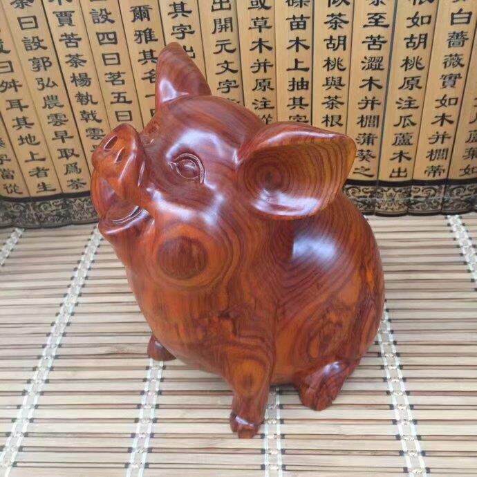 木雕草花梨木茶宠望天猪生肖实木客厅家居装饰品小件
