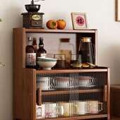餐桌置物架厨房桌面杯子收纳柜多功能咖啡杯展示实木防尘储物柜