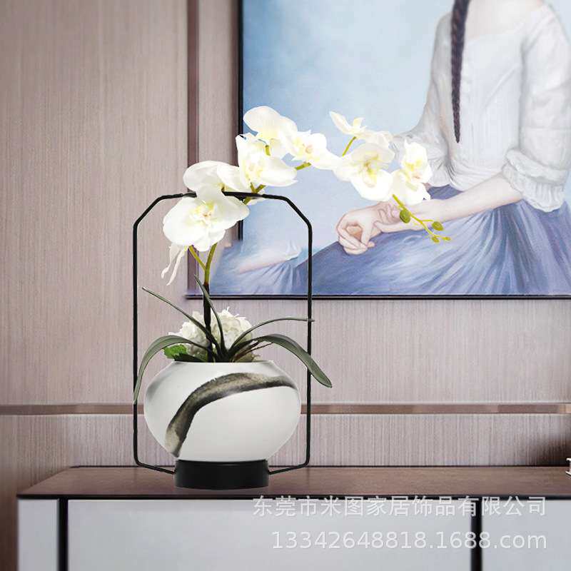仿真花蝴蝶兰盆栽摆件假花绢花室内装饰花新中式客厅餐桌摆设花艺