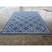 现代简约蓝色长方形格子欧式 手工羊毛客厅茶几地毯卧室床前毯 中式