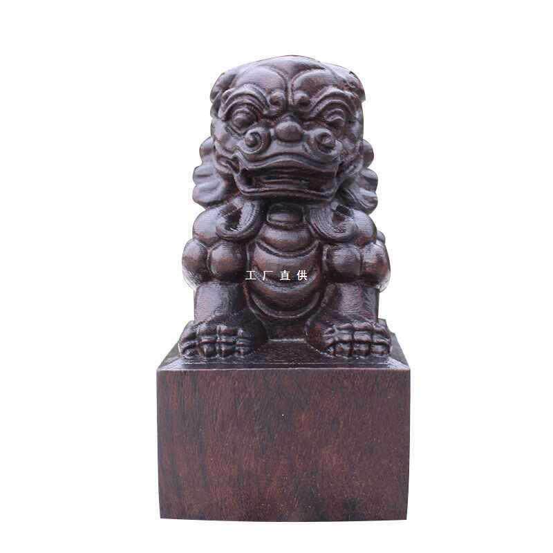 黑檀木文玩木雕狮子印章摆件实木手工雕刻帅印5cm*5cm木质印