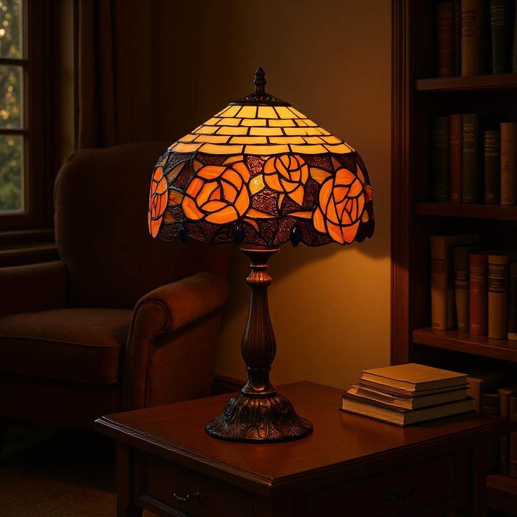 欧式复古台灯彩色玻璃客厅餐厅卧室床头书房玫瑰花装饰台灯