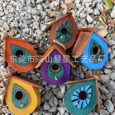 创意木质蜂鸟屋 手工雕刻的木制鸟舍 Hand Carved Wood Birdhouse